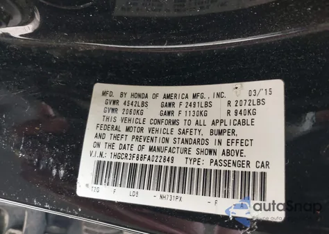 2015 Honda Accord Ex-L V-6 из США, поврежденный, VIN 1HGCR3F88FA022849